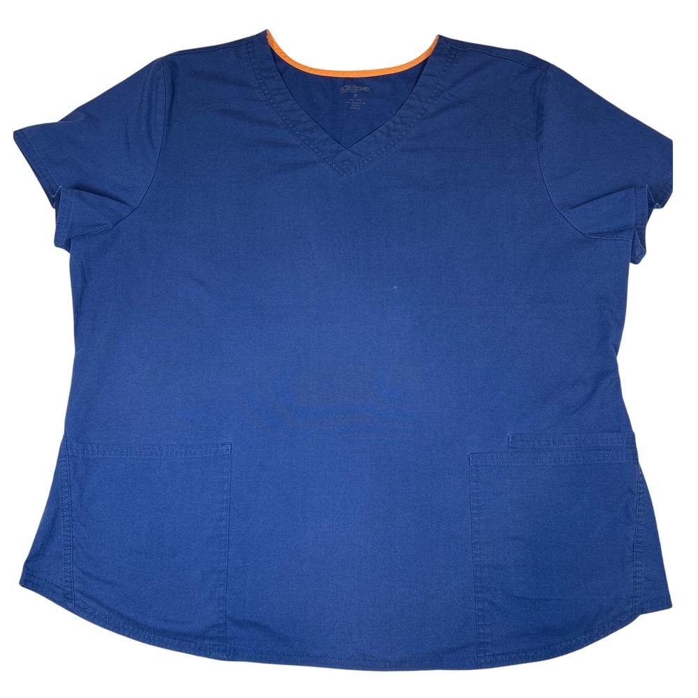 Scrubstar‎ Womens XXL Indigo Blue V-Neck Scrub Top Short Sleeve Stretch WM842